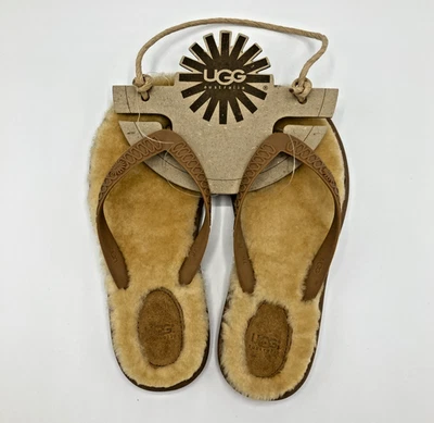 UGG Australia 1684-FLUFFIE Flip-Flops Chestnut Brown Sheepskin US 7 New w/o Box - Image 1 of 4