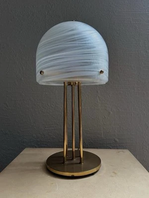 Vintage Art Deco Nouveau Mcm Brass Swirl Glass Murano Mushroom Table Lamp - Image 1 of 4