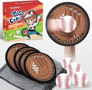 Toss and Catch Soft Ball Game Set Sports Toy for Kids 4 Brown Paddles 4 Balls - Picture 1 of 7