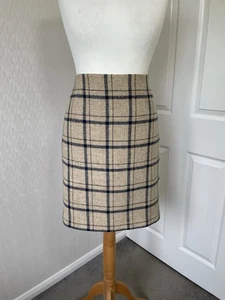 Hobbs Camel Navy Check Pencil Skirt 100% Wool Size 14 - A3604 - Picture 1 of 4