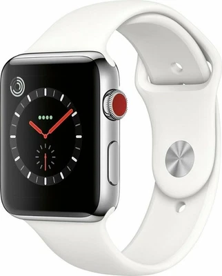 Apple Watch Series 3 42 mm Stainless Steel Case White Sport Band Unlocked + GPS - Image 1 of 2
