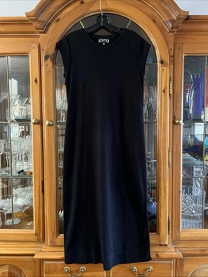 Maxi vestido negro de manga corta GSTQ para mujer con abertura lateral 100 % algodón talla mediana Foto 1 de 4