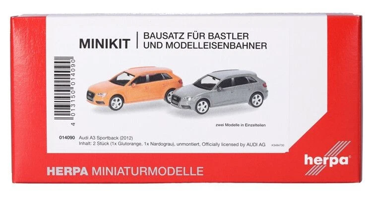 HERPA - AUDI A3 2012 arancione e grigio - 2 pezzi da assemblare - 1/87 - HER0... - Immagine 1 di 4
