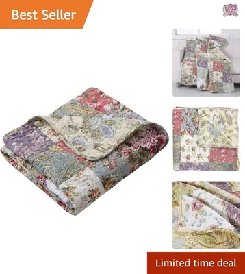 Quilted Patchwork Throw Blanket Cotton Floral Reversible Breathable 50x60 - Image 1 of 4