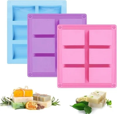 3 Pezzi Stampi per Sapone in Silicone, 6 Cavità 8 X 5,5 cm Rettangolare - Immagine 1 di 4