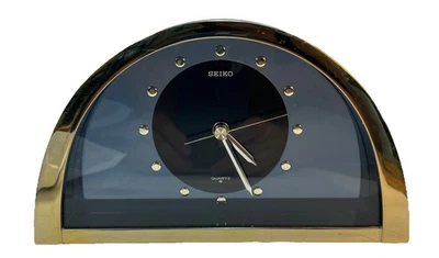 VTG Seiko Half Moon Gold/ Smoked Black Mantle Clock With Second Hand 8"X 5" - Image 1 of 4
