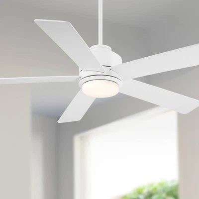 52" Casa Vieja Grand Palm Matte White LED Damp Rated Fan with Remote - Image 1 of 4