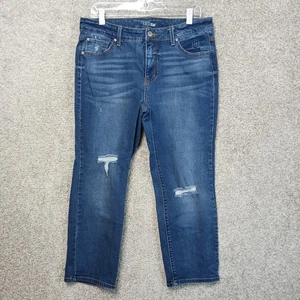 Pantalones de mezclilla Time and Tru para mujer 16 Petite azul pierna recta desgastados Repreve - Imagen 1 de 10