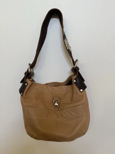 Vintage Tylie Malibu Womens Tan Leather Hobo Bucket Handbag Rhinestone Strap - Picture 1 of 9