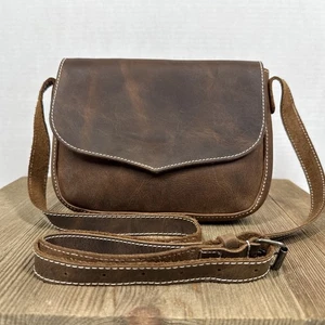 "Cartera Bandolera Hide & Drink 100 % Cuero Marrón Grano Completo Rústica 8,5 x 6,5 x 2""" - Imagen 1 de 16