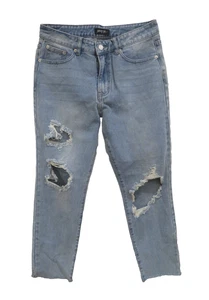 BNWT Nasty Gal Women's Distressed Mom Jeans Denim Light Blue Size 12 - Imagen 1 de 5