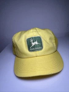 Vintage John Deere Full Mesh Trucker Hat Snapback Hat Cap Patch USA Made Yellow - Picture 1 of 9