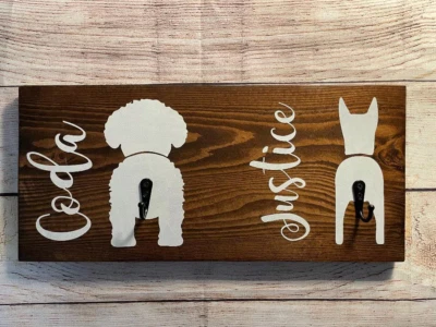 Soporte de correa de perro personalizado letrero de pared, soporte de correa personalizado para cachorro perro con gancho Foto 1 de 3