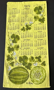 Calendario de tela vintage VERA 1979 toalla de té amarilla melón IVY - Imagen 1 de 5