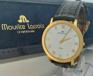 Vintage MAURICE LACROIX Quartz Swiss Made 34.3mm Watch Leather Band Original Box - Picture 1 of 13