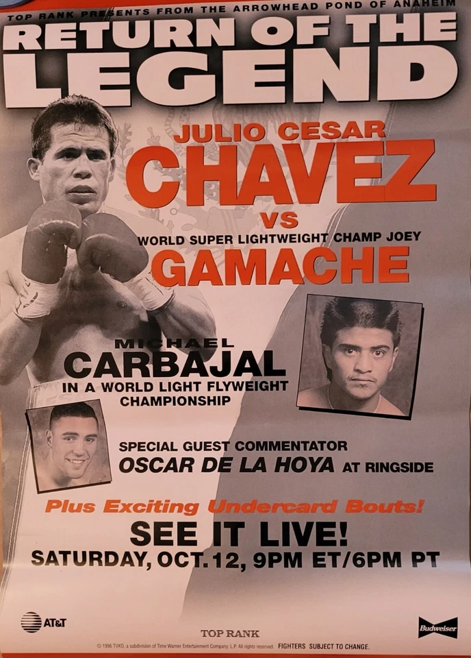 Julio Cesar Chavez vs Joey Gamache official fight poster Return of the Legend - Image 1 of 1