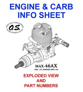 OS MAX- 46AX vintage Engine Info Sheet Exploded Views & Part Numbers ☀️ - Picture 1 of 2