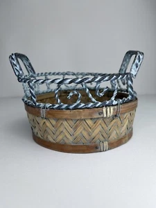 Cesta redonda metálica de madera hecha a mano vintage con mango hecha en China - Imagen 1 de 6