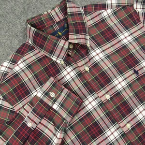 Ralph Lauren Shirt Mens Medium Red Green White Plaid Long Sleeve Blue Pony Logo - Picture 1 of 7