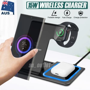 Wireless Charger 15W Fast Charging Station Pad for Apple Watch iPhone AirPods - Picture 1 of 13