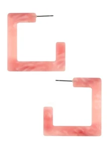 Hellrosa Creolen Marmoriert Quadratisch Geometrisch Dünn Durchscheinend 1 1/2" - Bild 1 von 2