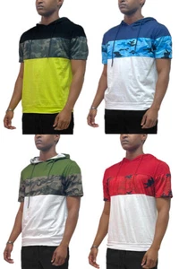 Camiseta con capucha para hombre de algodón de color liso camuflaje de color manga corta - Imagen 1 de 13