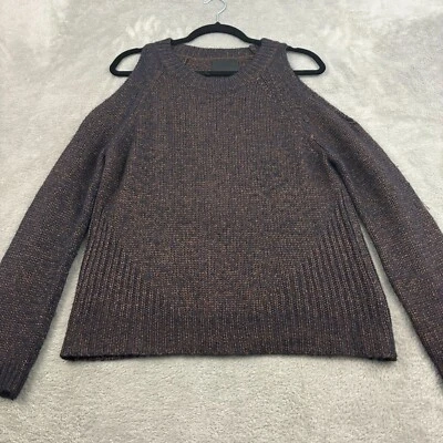 Suéter feminino Intermix ombro frio lã mistura mohair M azul bronze metálico - Imagem 1 de 4