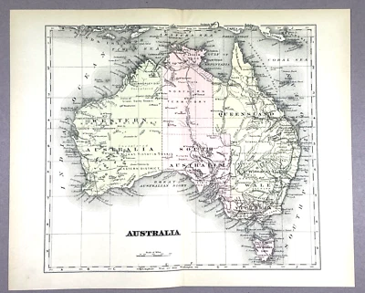 Mapa a color ilustración antigua de la enciclopedia de Australia 1901 Foto 1 de 4