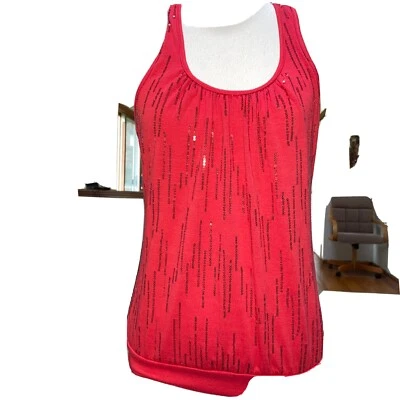 Heart Soul Red Tank Top Sleeveless With Red Sequins Size Large Free Shipping - Image 1 of 4