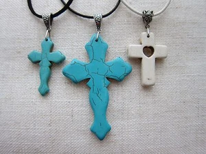 Turquoise Howlite Cross Gemstone Pendant - Unisex. - Picture 1 of 8