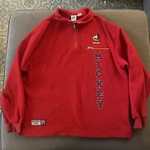 Mickey Mouse The Disney Store Red Fleece Pullover 1/4 Zip With Pocket Size Large - Picture 1 of 7