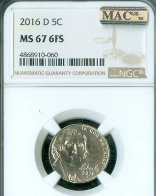 2016 D JEFFERSON NICKEL NGC MS67 FS MAC SPOTLESS 2ND FINEST REGISTRY . - Image 1 of 2