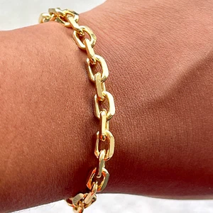 18k Gold Filled Rolo Link Bracelet for women 7.5"-Waterproof 6mm - Picture 1 of 5