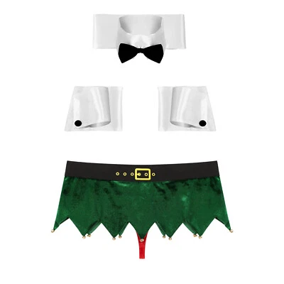 Sexy Disfraz de Elfo de Navidad para Hombre Ropa Interior Trajes Tangas de Terciopelo Espalda en T Foto 1 de 3