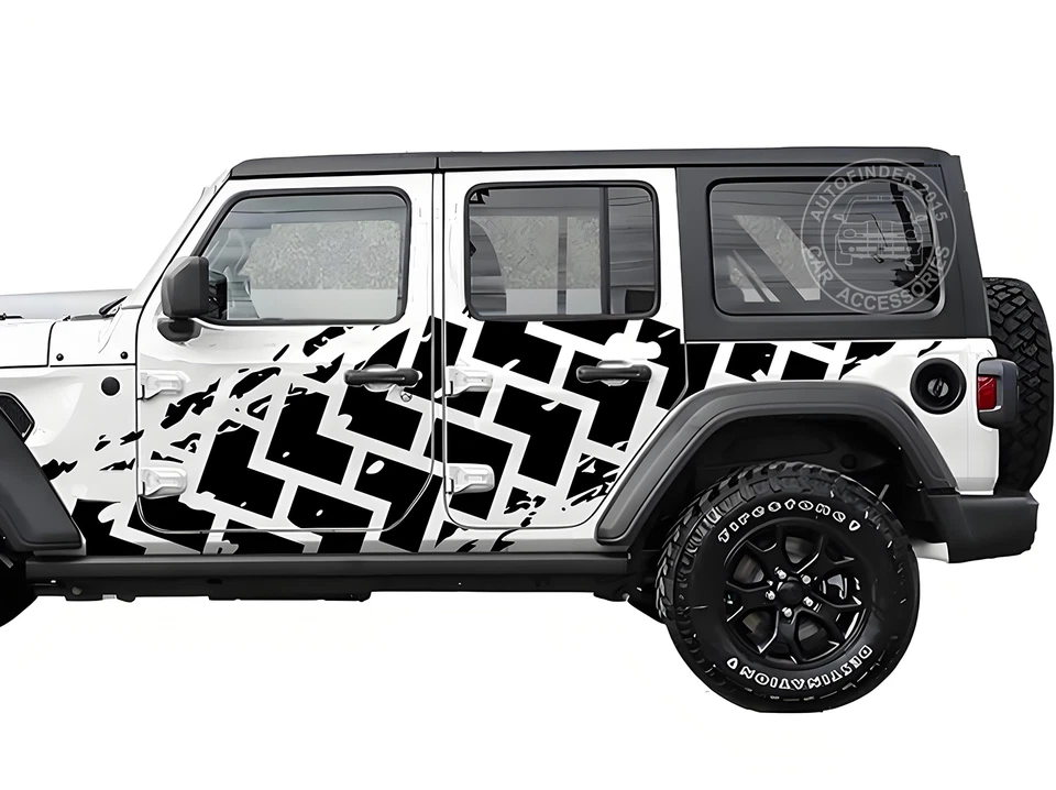 Calcomanía gráfica a rayas de pistas de neumáticos para Jeep Wrangler salpicaduras de barro puerta lateral Foto 1 de 4