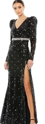 Mac Duggal Gown Dress Size 8 Black Sequin Rhinestone Formal High Slit 10736 $598 - Image 1 of 4