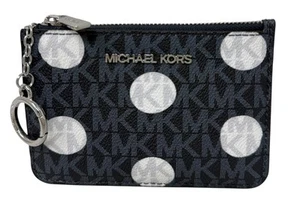 Michael Kors Jet Set Travel Small Leather Top Zip Coin Pouch With ID Polka Dot - Picture 1 of 5
