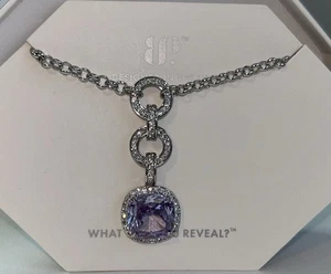 SPARKLING GODDESS Lavender Topaz CZ Necklace Rhodium Bomb Party NEW! - Picture 1 of 4