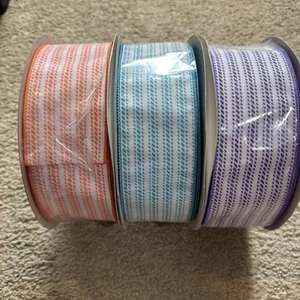 Spring Ribbon 2.5” X 50 Yards Purple, Turquoise And Orange Lot Of 3 Rolls - Picture 1 of 6
