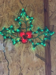 90er Vintage Weihnachts Stechpalme beleuchtet Deko Impact 1999 Xmas Silhouetten - Bild 1 von 4