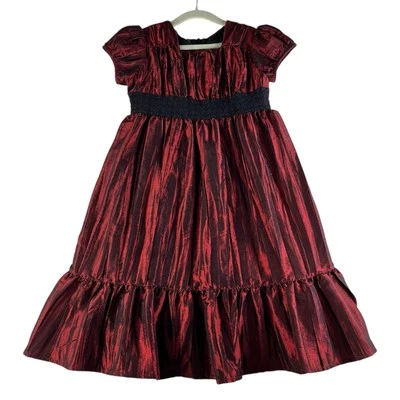 Hanna Andersson 120 Girl 6 7 Dress Burgundy Taffeta Crinkle Fancy Church Holiday - Image 1 of 4
