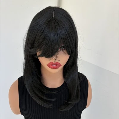 Cosplay Party Wigs With Fringe Bob Straight Heat Resistant Synthetic Hair Black - Image 1 of 4