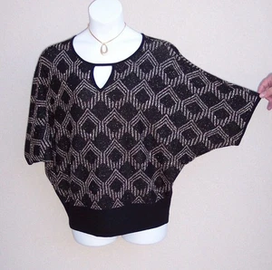 Chico's gold & black shimmer sweater knit top size 1 S M OVSZ HOLIDAY XMAS PARTY - Picture 1 of 8