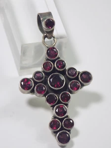 Vintage antiker Kreuz Anhänger Charm Granat Böhmen Silber 925er Granatschmuck - Bild 1 von 10