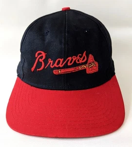 Vintage Atlanta Braves schwarz mit Tomahawk Logo MLB Baseball Mütze Kappe Druckknopflasche Einheitsgröße - Bild 1 von 7