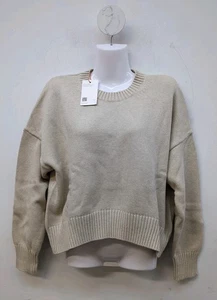 Quince 100% Organic Cotton Boyfriend Crew Neck Long Sleeves Sweater Small Beige - Picture 1 of 8