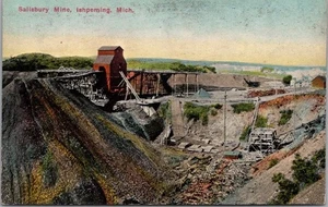 c1910s ISHPEMING, Michigan Iron Mining Postcard SALISBURY MINE Panorama View - Picture 1 of 2