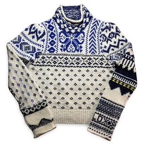 Polo Ralph Lauren Sweater Women’s Large White Blue Rolled Turtleneck Jumper Knit - Picture 1 of 13