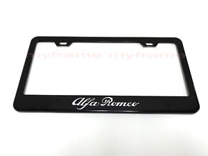 1PCxAlfa Romeo BLACK Metal License Plate Frame Tag Holder with Caps