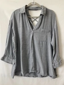 William Rast Womens Stone Gray V-Neck Crisscross Back Stripe Top Size XXL - Picture 1 of 12